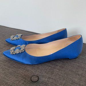 Manolo Blahnik Hangisi Embellished Satin Flats